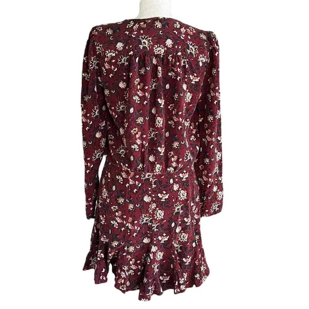 Veronica Beard Riggins Silk Floral Print Flounced Mini Dress in Bordeaux - 10